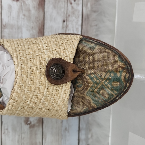 Born, Beige leather straw W62238 wedge platform Thong Sandal Shoes Sz 8/39 - Picture 6 of 7